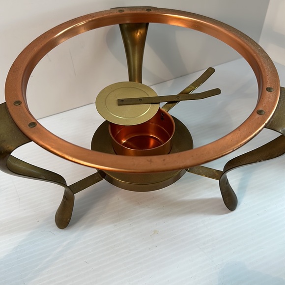 Vintage copper craft Guild double dish chaffing dish with wood handles - Picture 6 of 8